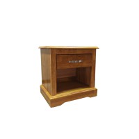 Table de chevet MT-8 en hévéa massif coloris teak et pieds socle